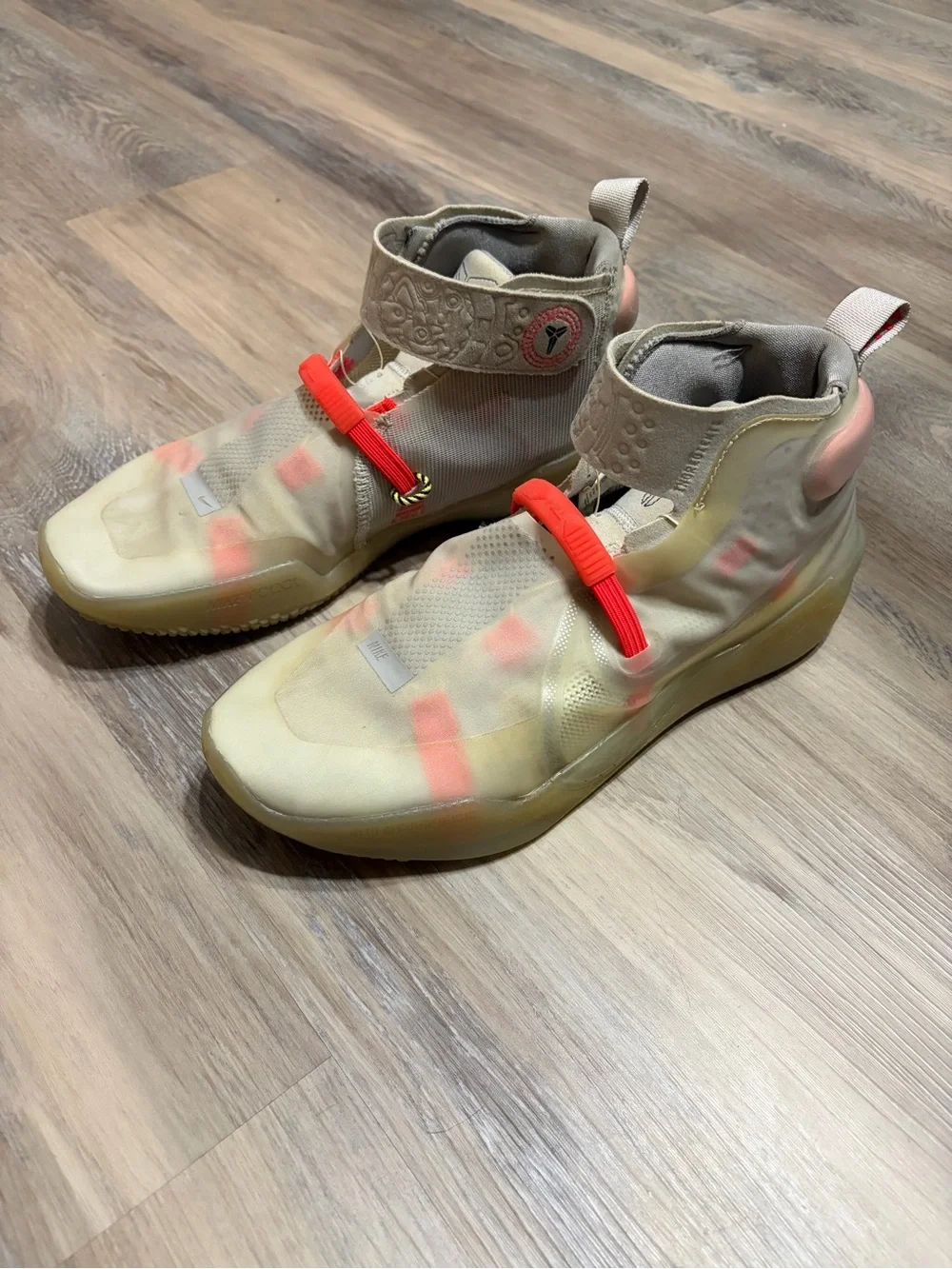 Nike High-Top Sneakers in Cream with Neon Coral Accents